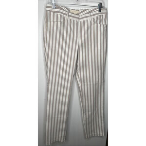 Etcetera Tan White Blue Stripe Ankle Pants Tapered Audrey Size 6
